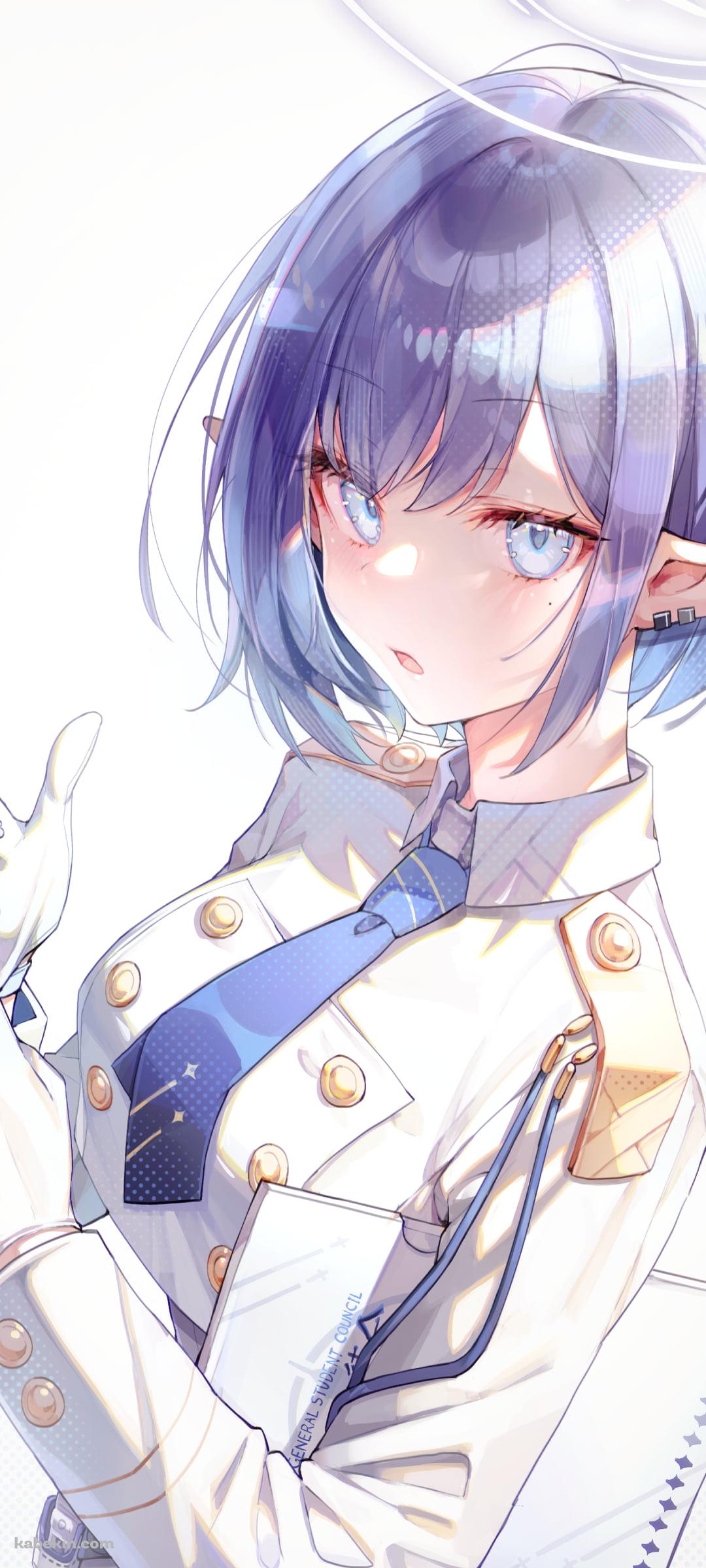白い手袋をはめる可愛い扇喜アオイ（おきあおい） / ブルアカ / ブルーアーカイブのAndroidの壁紙(1080px x 2400px) スマホ用