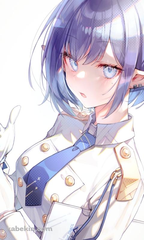 白い手袋をはめる可愛い扇喜アオイ（おきあおい） / ブルアカ / ブルーアーカイブのAndroidの壁紙(480px x 800px) スマホ用