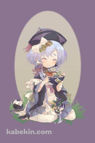 海鮮丼を持ち微笑む七七 / 原神のAndroidの壁紙(320px x 480px) スマホ用