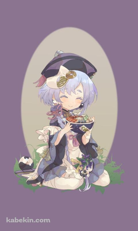 海鮮丼を持ち微笑む七七 / 原神のAndroidの壁紙(480px x 800px) スマホ用