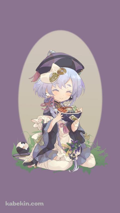 海鮮丼を持ち微笑む七七 / 原神のAndroidの壁紙(480px x 854px) スマホ用
