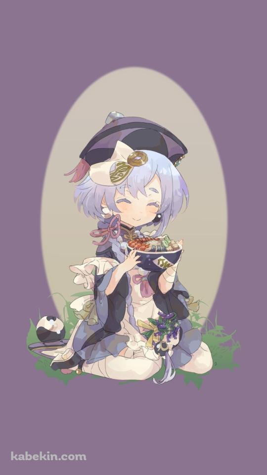 海鮮丼を持ち微笑む七七 / 原神のAndroidの壁紙(540px x 960px) スマホ用