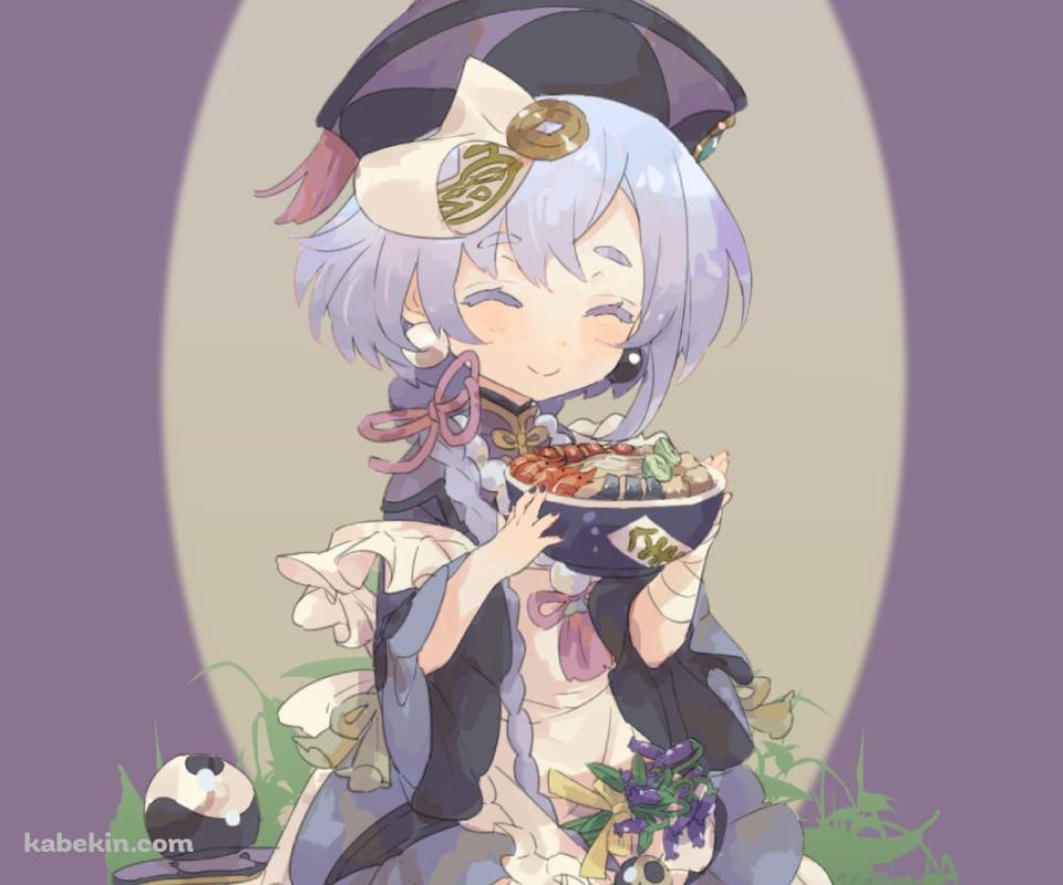 海鮮丼を持ち微笑む七七 / 原神のAndroidの壁紙(960px x 800px) スマホ用