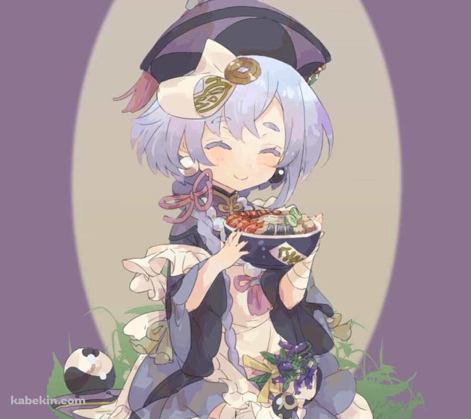 海鮮丼を持ち微笑む七七 / 原神のAndroidの壁紙(960px x 854px) スマホ用