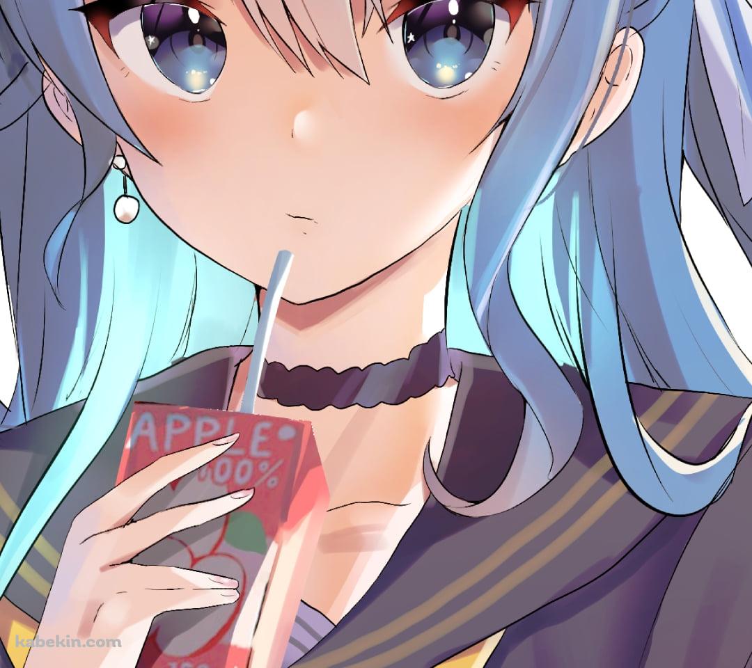 リンゴジュースを飲む星街すいせい / ホロライブ / バーチャルYouTuber / VtuberのAndroidの壁紙(1080px x 960px) スマホ用