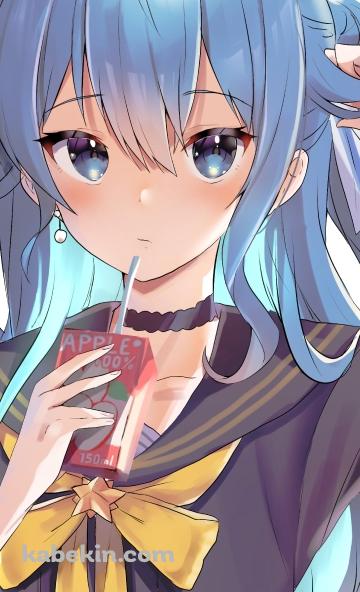 リンゴジュースを飲む星街すいせい / ホロライブ / バーチャルYouTuber / VtuberのAndroidの壁紙(360px x 592px) スマホ用