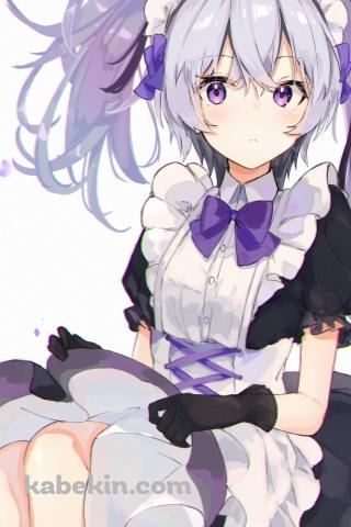 メイド姿で座っているflower / ボカロ / ボーカロイドのAndroidの壁紙(320px x 480px) スマホ用