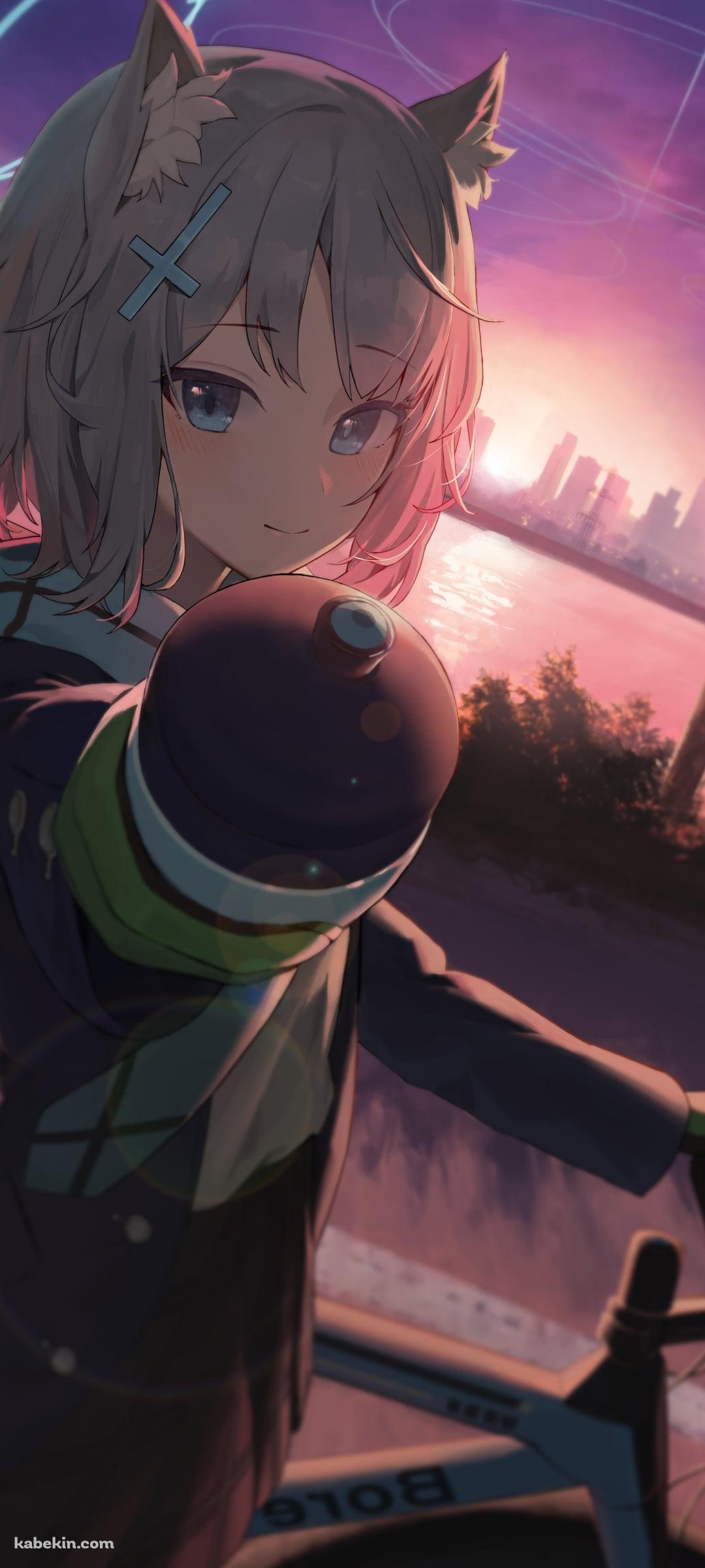 夕陽と砂狼シロコ / 自転車 / マウンテンバイク / ブルアカ / ブルーアーカイブのAndroidの壁紙(1080px x 2400px) スマホ用