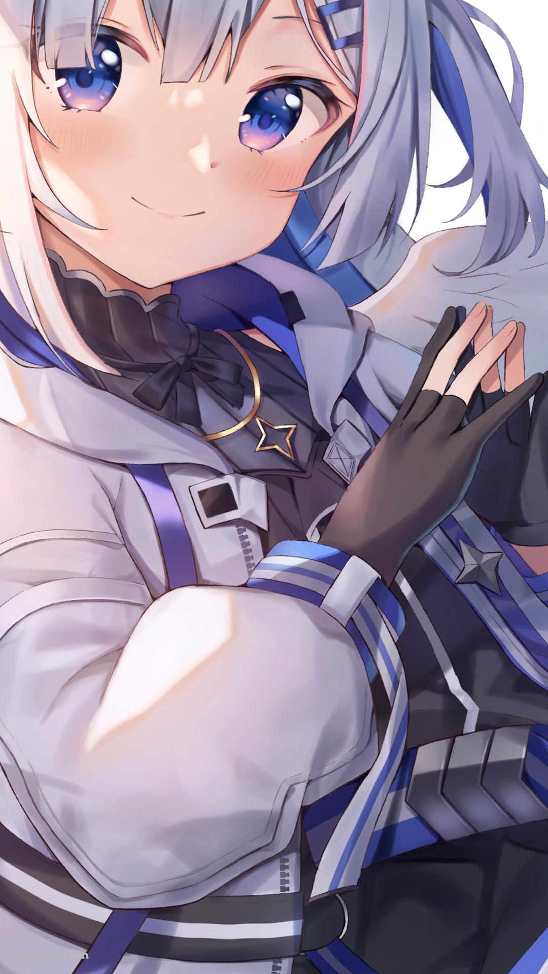 両手を合わせて微笑む天音かなた / 白い羽 / ホロライブ / バーチャルYouTuber / VtuberのAndroidの壁紙(1080px x 1920px) スマホ用