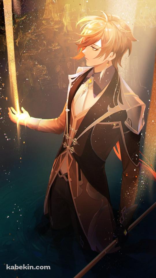 天井からの光に手をかざす鍾離（しょうり） / 原神のAndroidの壁紙(540px x 960px) スマホ用