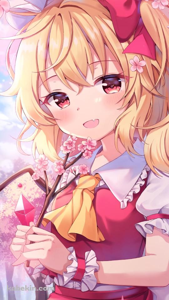 晴天時、綺麗な桜と可愛いフランドール・スカーレット / 東方のAndroidの壁紙(540px x 960px) スマホ用