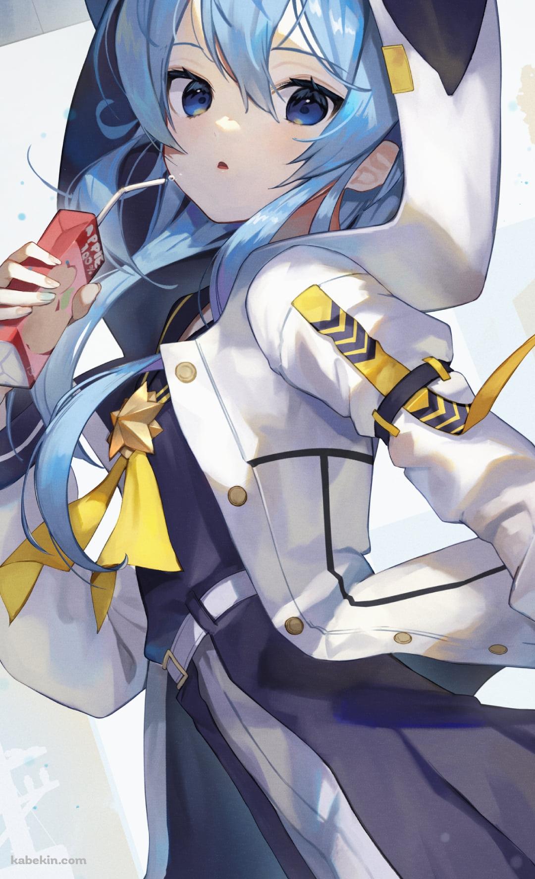 パックのリンゴジュースを飲みながらこちらに気づく星街すいせいのAndroidの壁紙(1080px x 1776px) スマホ用