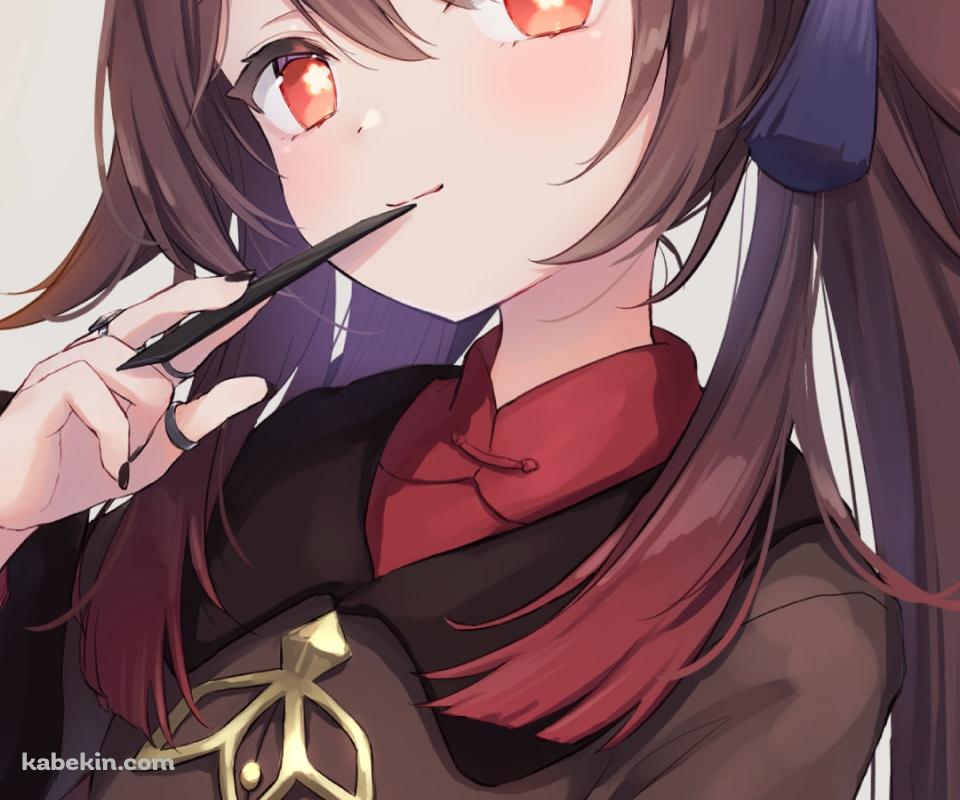 黒いペンを咥える可愛い胡桃 / 原神のAndroidの壁紙(960px x 800px) スマホ用