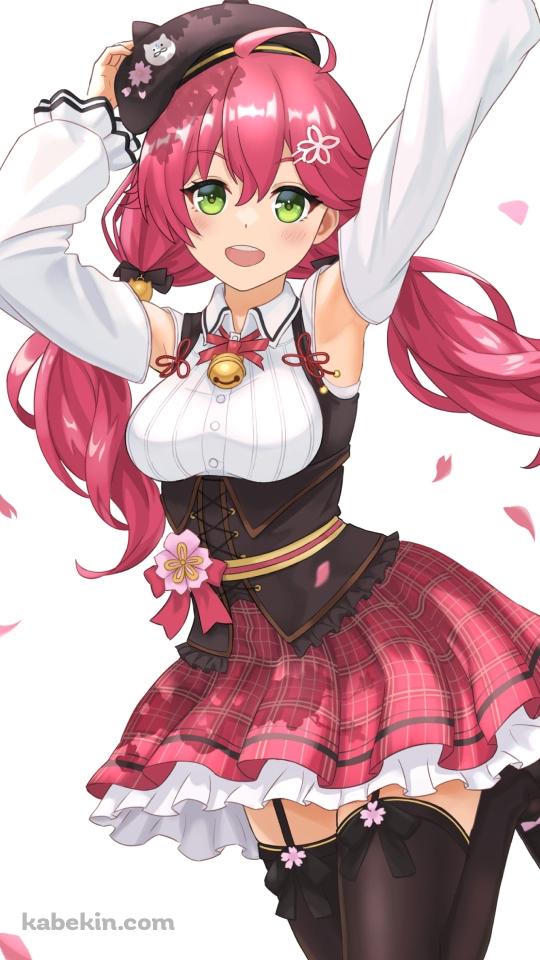 ジャンプした笑顔のさくらみこ / ホロライブ / バーチャルYouTuber / VtuberのAndroidの壁紙(540px x 960px) スマホ用