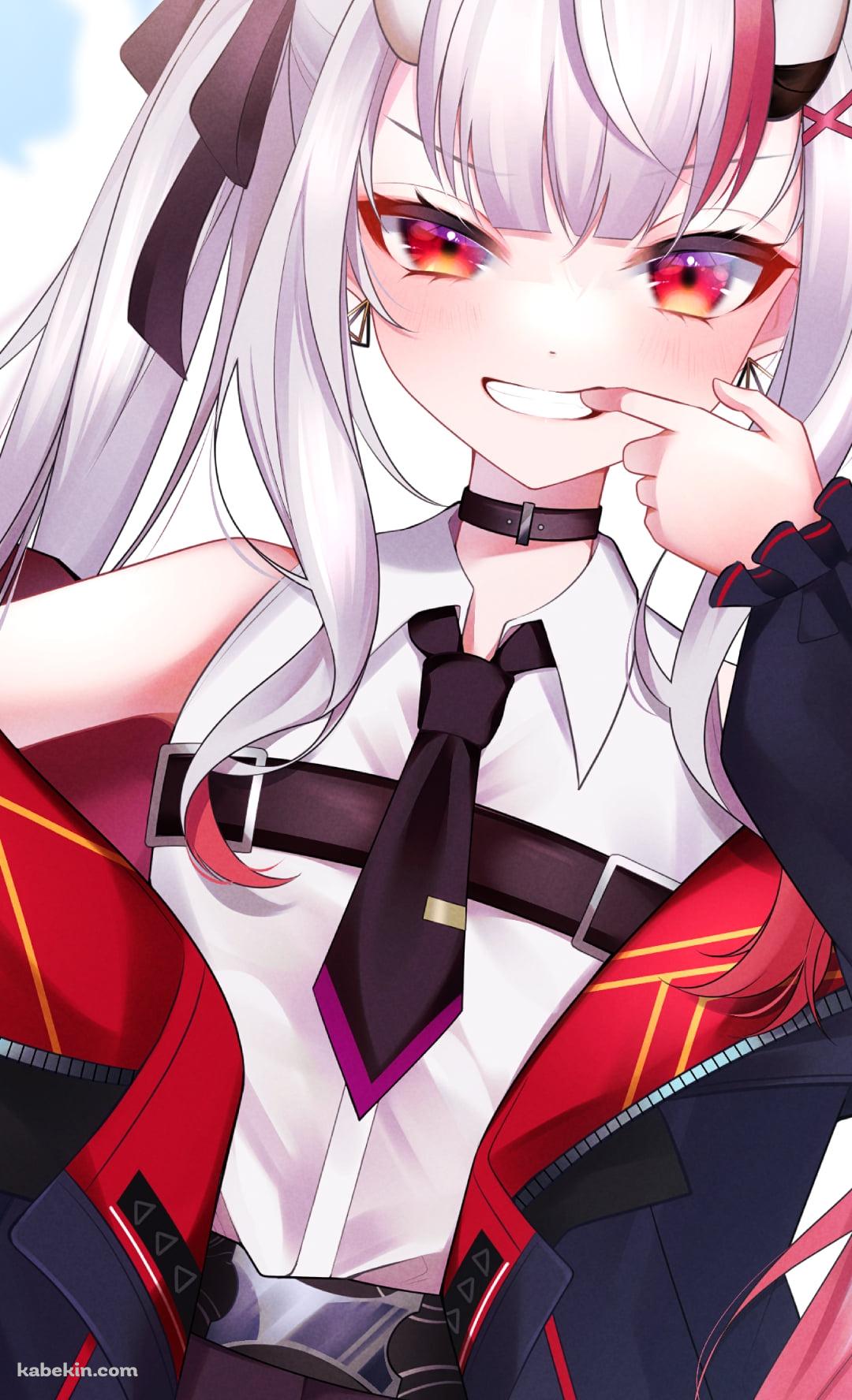 口に指をあてる可愛い百鬼あやめ / 角 / 笑顔 / ホロライブ / バーチャルYouTuber / VtuberのAndroidの壁紙(1080px x 1776px) スマホ用