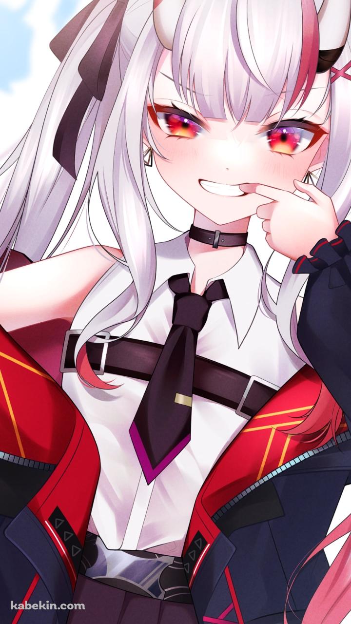 口に指をあてる可愛い百鬼あやめ / 角 / 笑顔 / ホロライブ / バーチャルYouTuber / VtuberのAndroidの壁紙(720px x 1280px) スマホ用