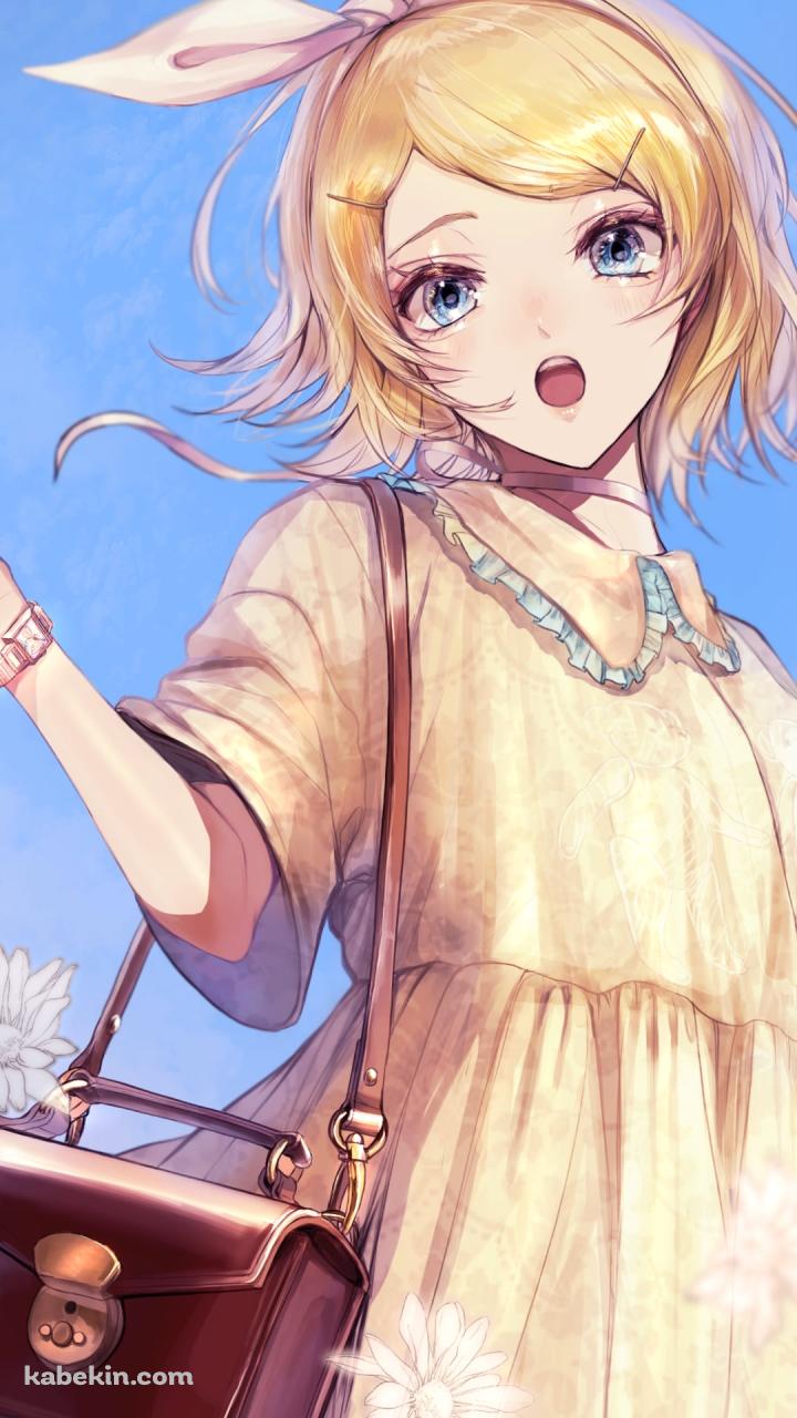 お出かけでウキウキの鏡音リン / 茶色い鞄 / ボカロ / ボーカロイドのAndroidの壁紙(720px x 1280px) スマホ用
