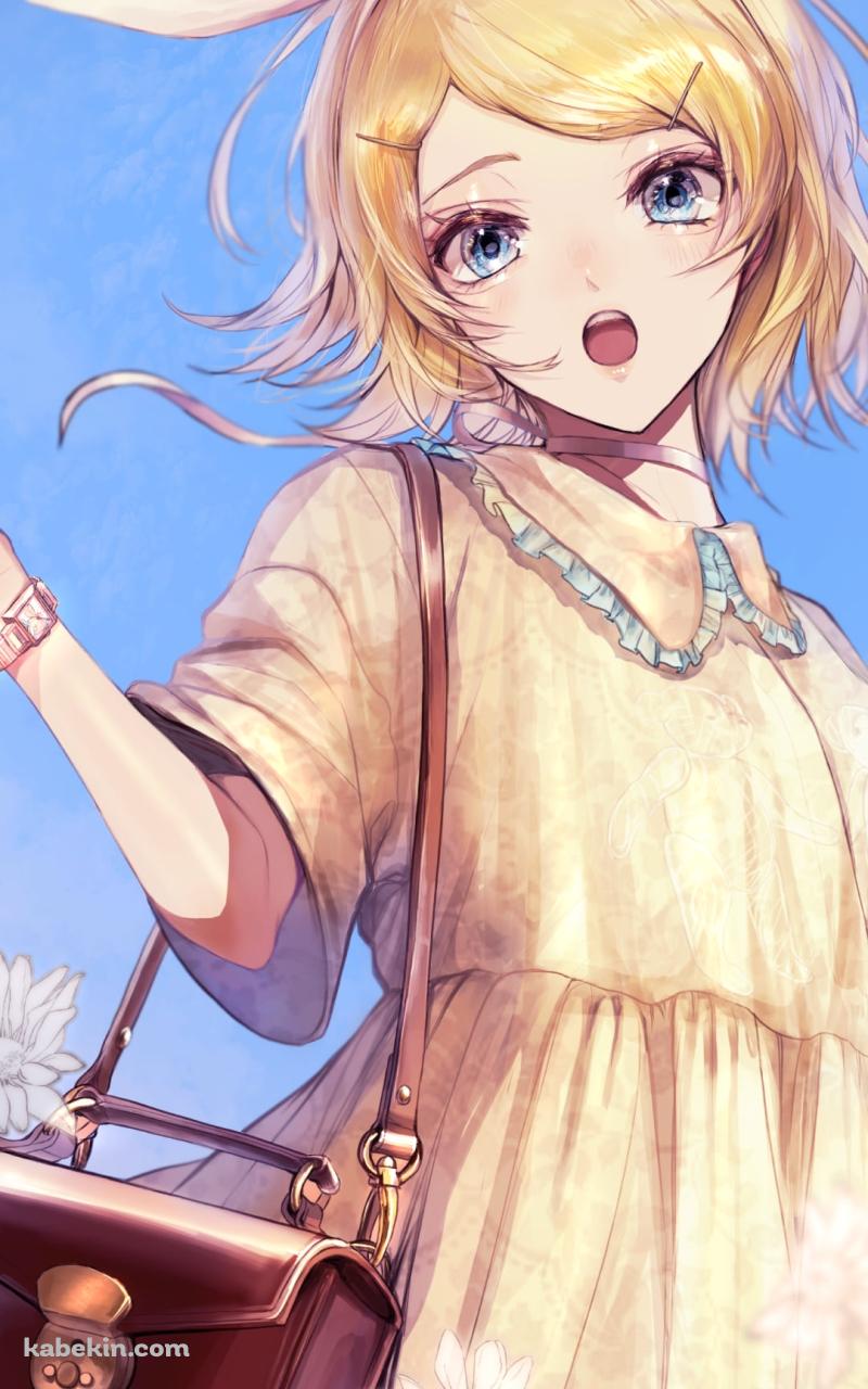 お出かけでウキウキの鏡音リン / 茶色い鞄 / ボカロ / ボーカロイドのAndroidの壁紙(800px x 1280px) スマホ用