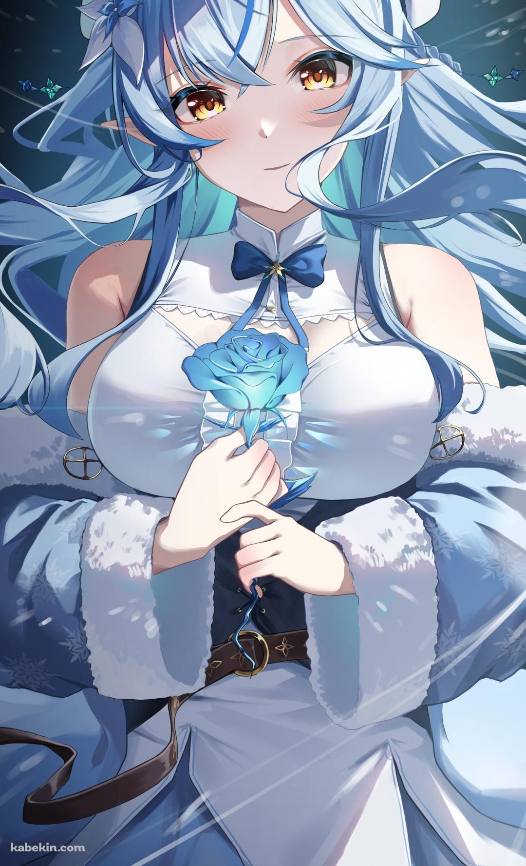 青い薔薇を持つ可愛い雪花ラミィ / ホロライブ / バーチャルYouTuber / VtuberのAndroidの壁紙(1080px x 1776px) スマホ用