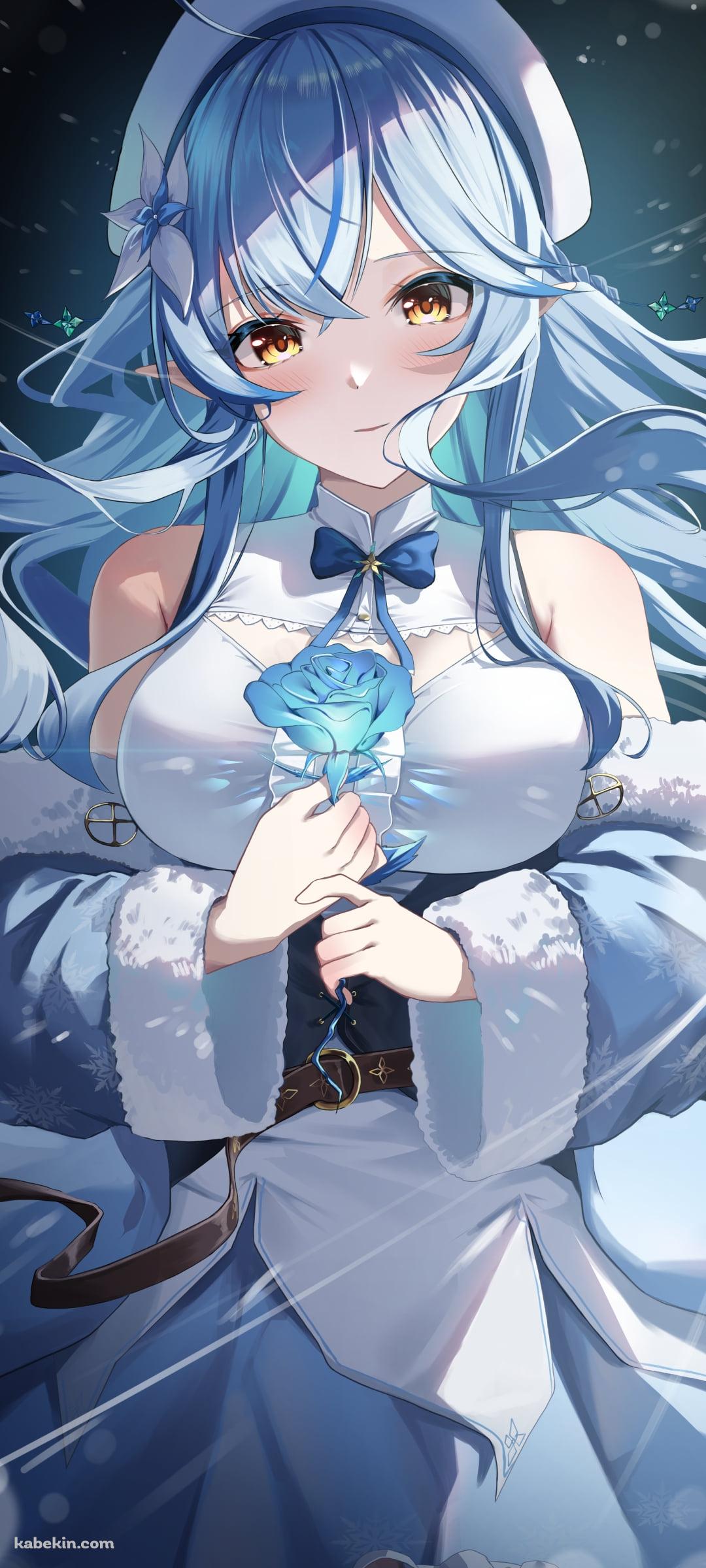 青い薔薇を持つ可愛い雪花ラミィ / ホロライブ / バーチャルYouTuber / VtuberのAndroidの壁紙(1080px x 2400px) スマホ用