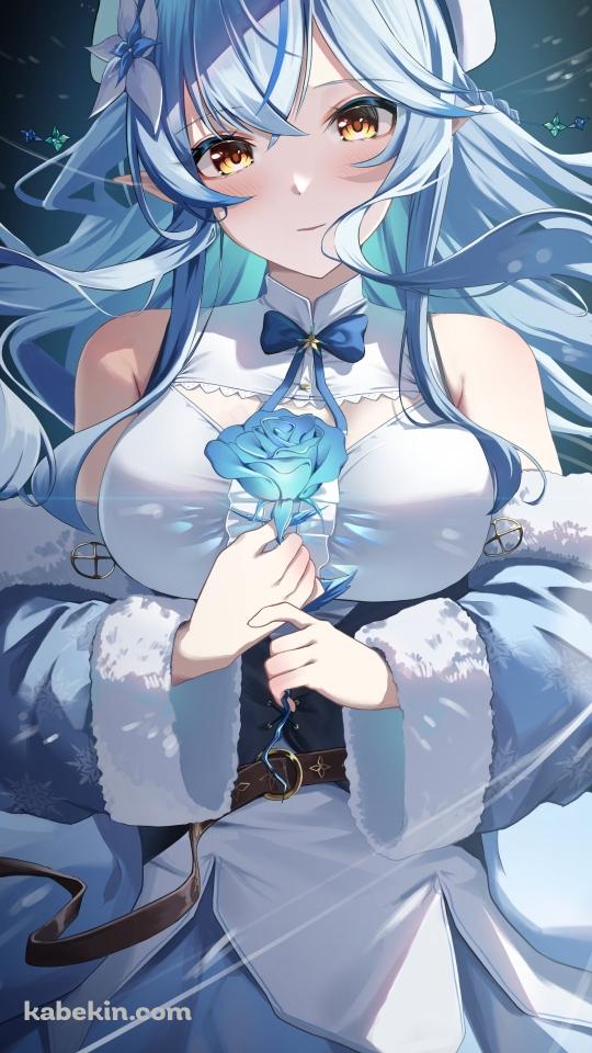 青い薔薇を持つ可愛い雪花ラミィ / ホロライブ / バーチャルYouTuber / VtuberのAndroidの壁紙(540px x 960px) スマホ用