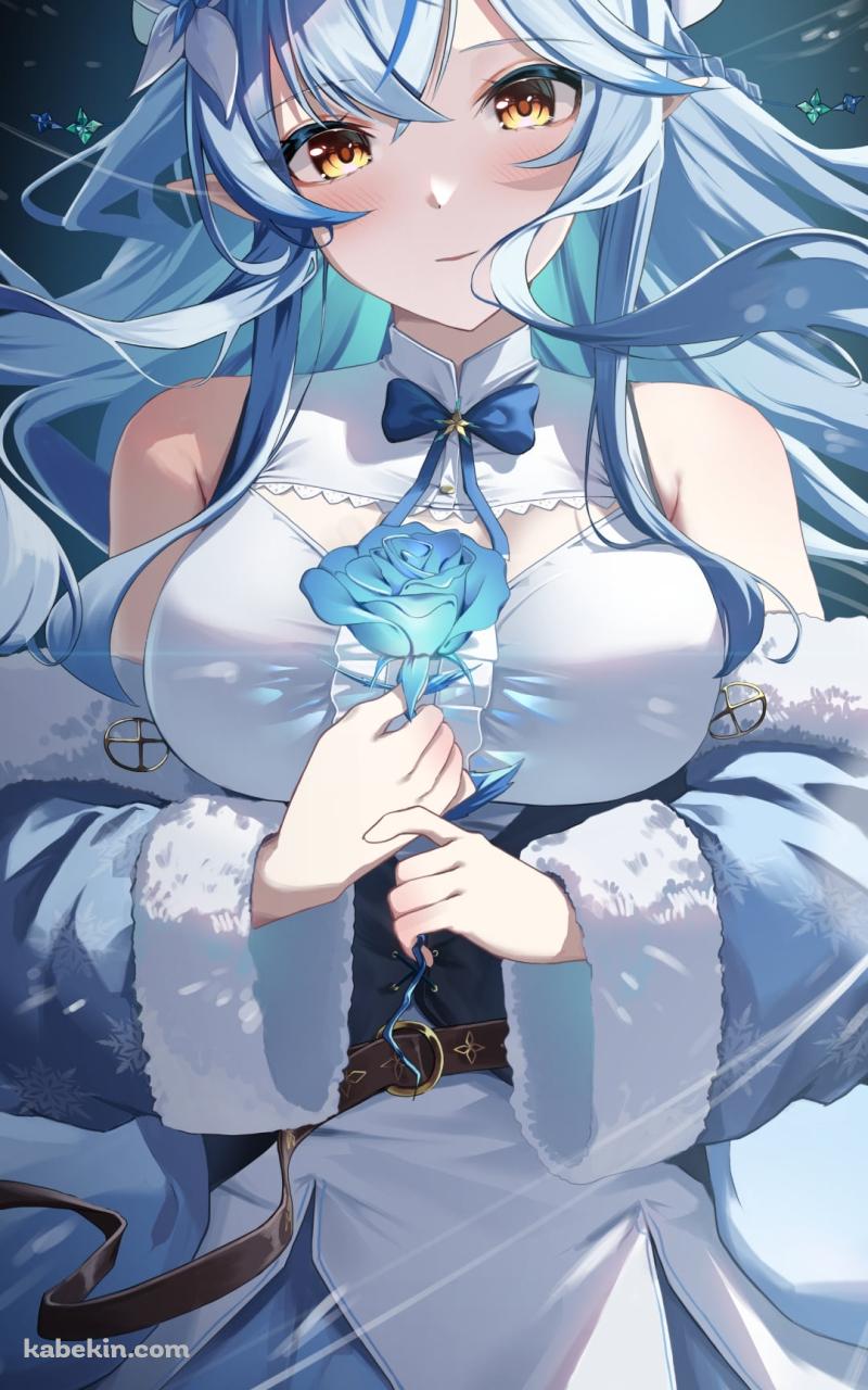 青い薔薇を持つ可愛い雪花ラミィ / ホロライブ / バーチャルYouTuber / VtuberのAndroidの壁紙(800px x 1280px) スマホ用