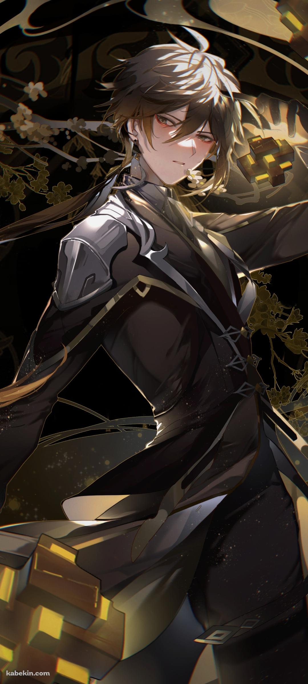 暗がりでこちらに振り向く鍾離（しょうり） / 原神のAndroidの壁紙(1080px x 2400px) スマホ用