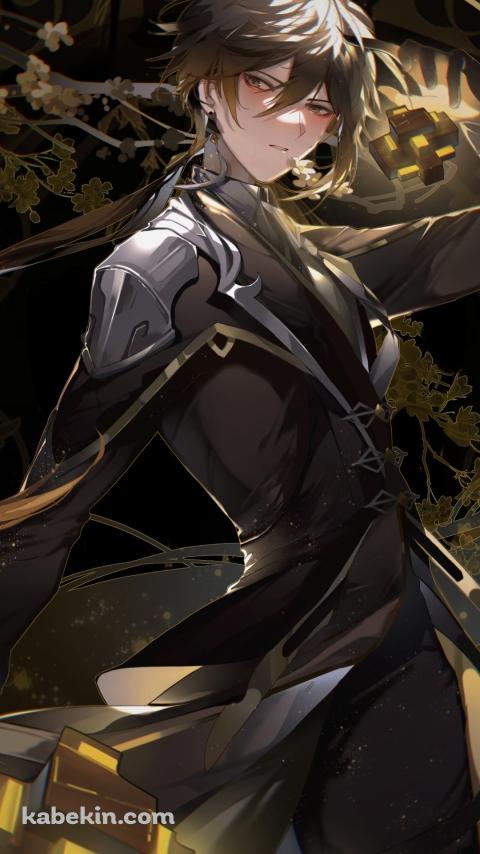 暗がりでこちらに振り向く鍾離（しょうり） / 原神のAndroidの壁紙(480px x 854px) スマホ用