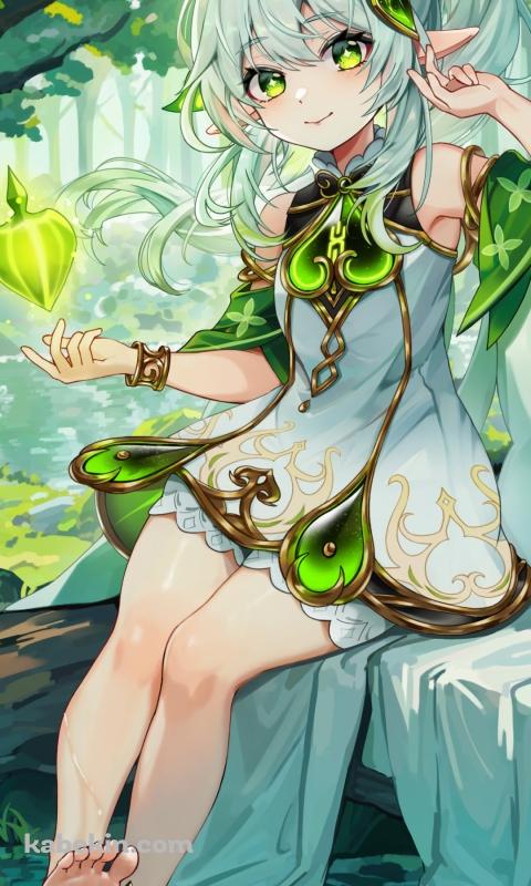 水に足を浸し微笑む可愛いナヒーダ / 原神のAndroidの壁紙(480px x 800px) スマホ用