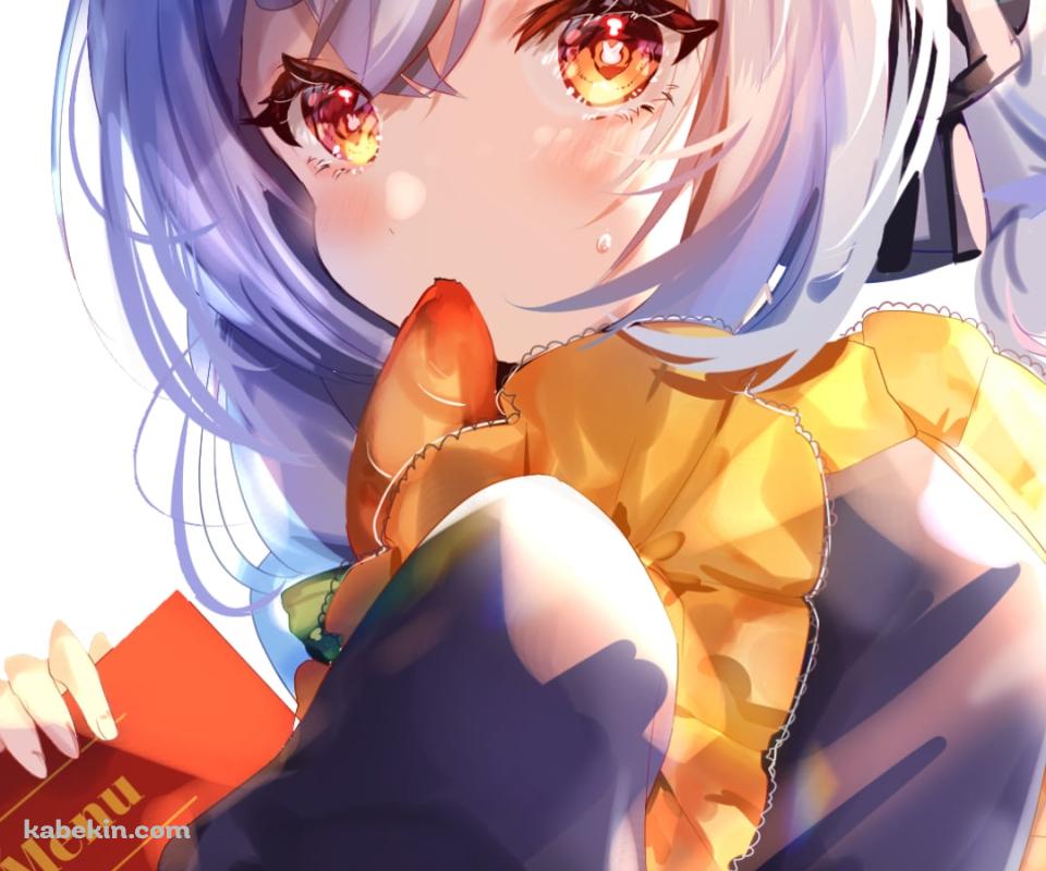 人参を咥えてメニューを持つ兎田ぺこら / ホロライブ / バーチャルYouTuber / VtuberのAndroidの壁紙(960px x 800px) スマホ用