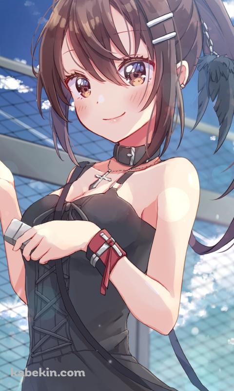フェンスの前でタバコとジッポライターを持つ可愛い水上由岐(みなかみ ゆき) / 素晴らしき日々～不連続存在～のAndroidの壁紙(480px x 800px) スマホ用