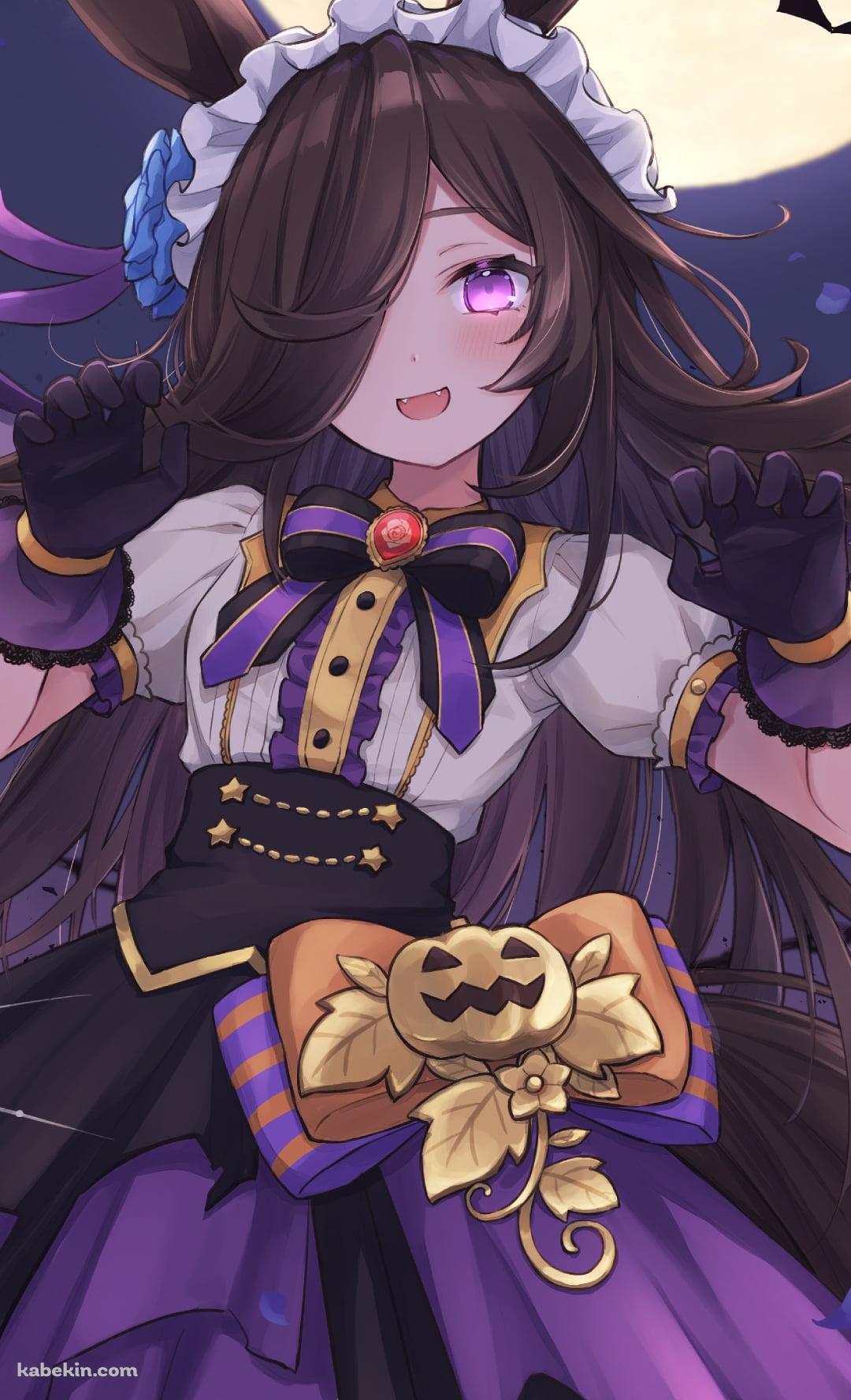 ドラキュラのコスをしたライスシャワー / コウモリ / 満月 / ウマ娘プリティーダービーのAndroidの壁紙(1080px x 1776px) スマホ用