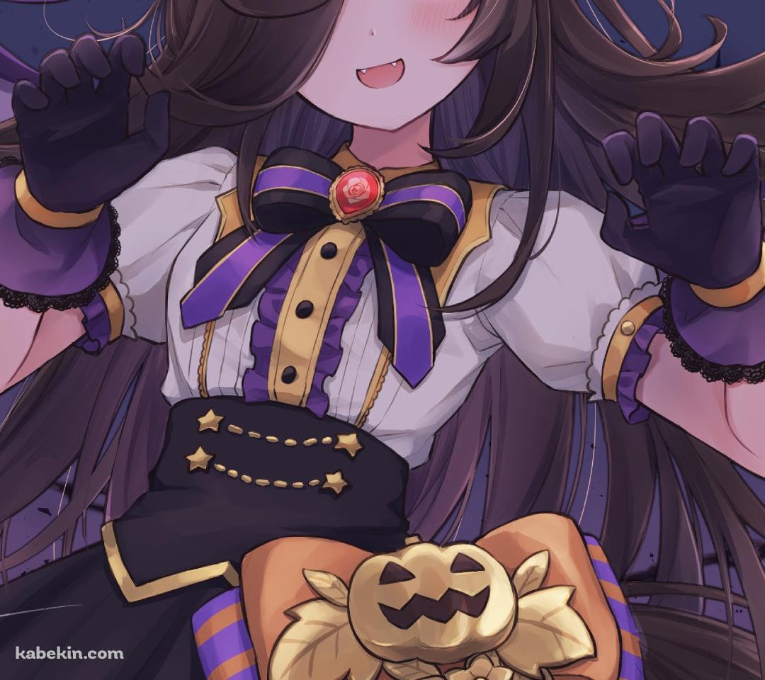 ドラキュラのコスをしたライスシャワー / コウモリ / 満月 / ウマ娘プリティーダービーのAndroidの壁紙(1080px x 960px) スマホ用