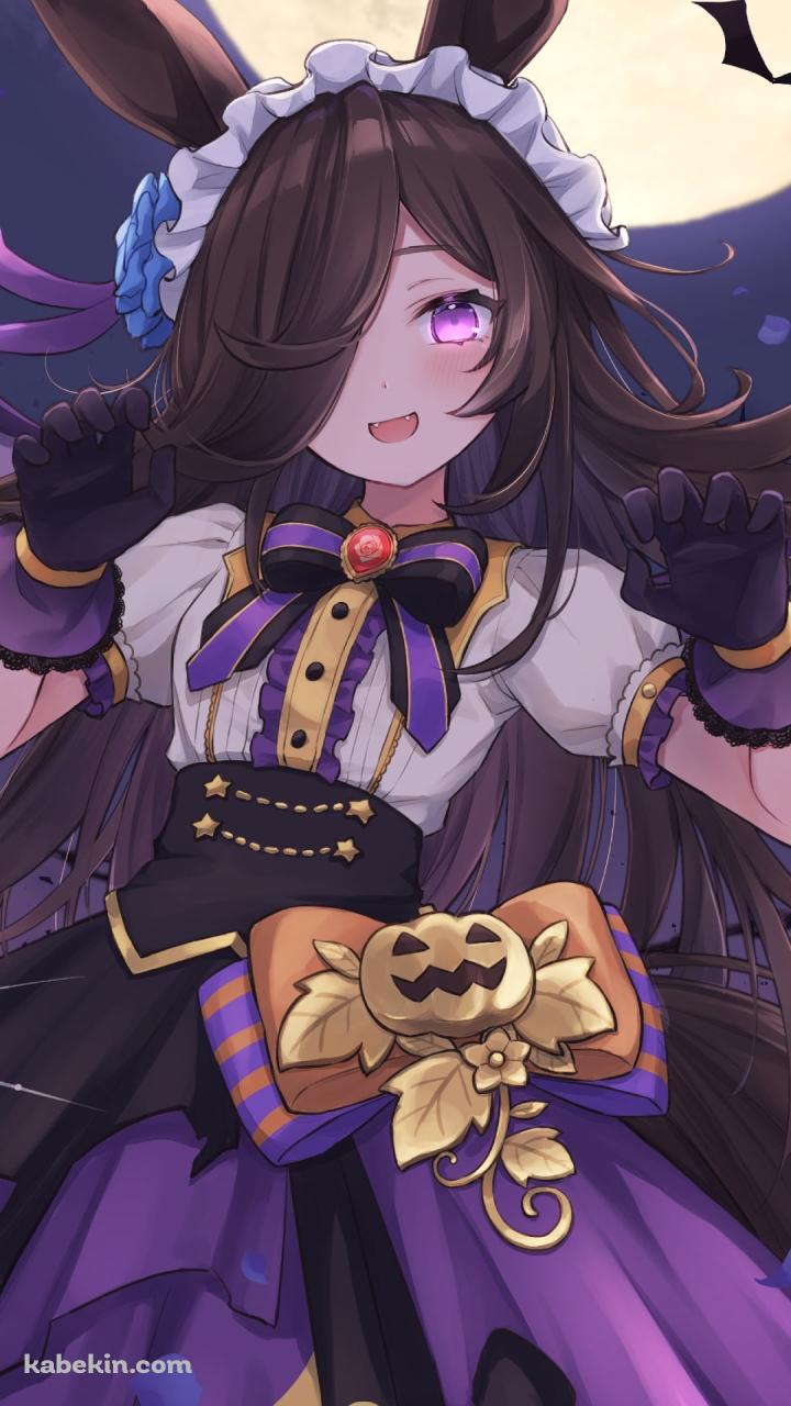 ドラキュラのコスをしたライスシャワー / コウモリ / 満月 / ウマ娘プリティーダービーのAndroidの壁紙(720px x 1280px) スマホ用