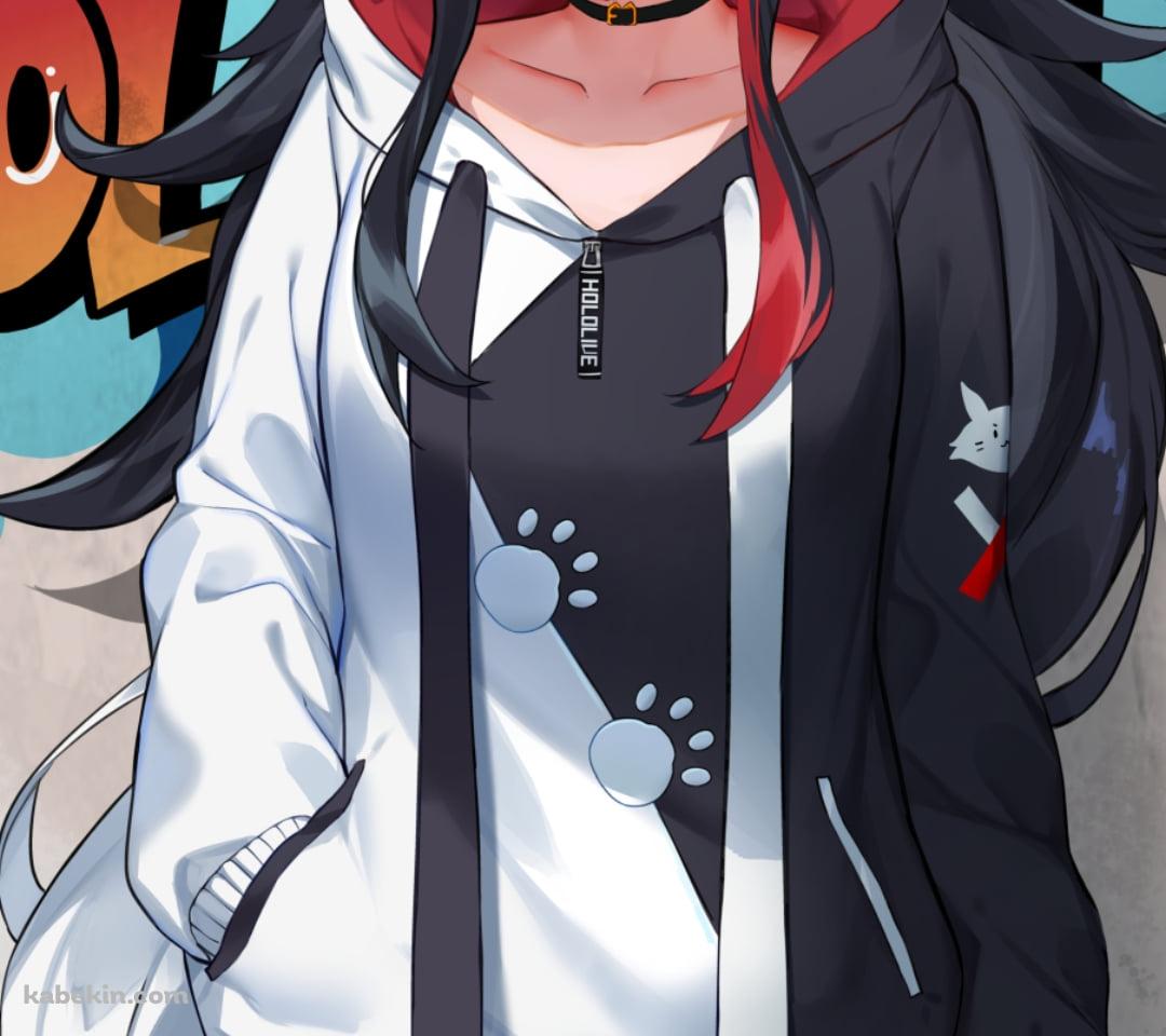 ひび割れた壁にもたれる可愛い大神ミオ / ホロライブ / バーチャルYouTuber / VtuberのAndroidの壁紙(1080px x 960px) スマホ用