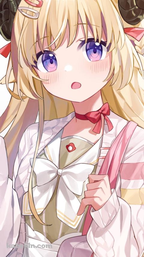 大きなリボンがついている私服姿の可愛い角巻わため（つのまき わため） / ホロライブ / バーチャルYouTuber / VtuberのAndroidの壁紙(480px x 854px) スマホ用