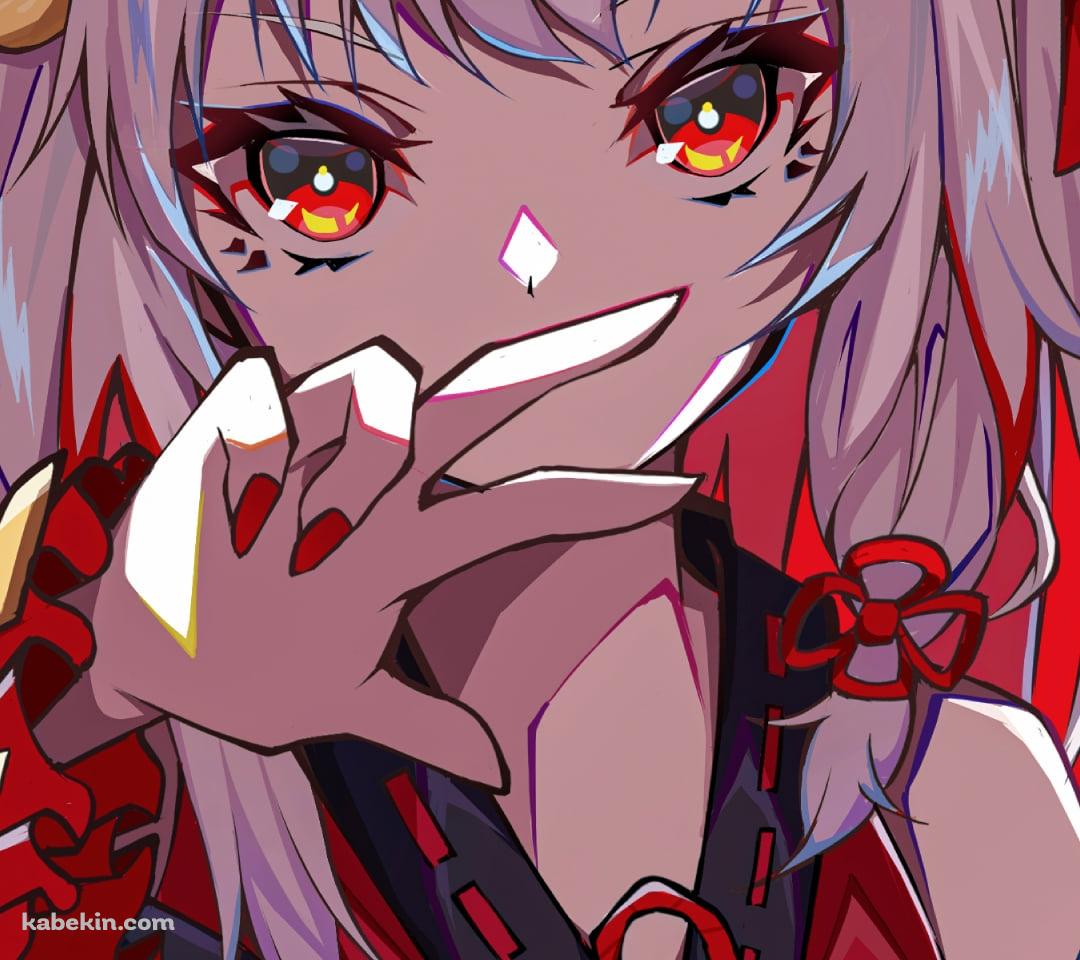手を広げて口元を隠すかっこいい百鬼あやめ / ホロライブ / バーチャルYouTuber / VtuberのAndroidの壁紙(1080px x 960px) スマホ用
