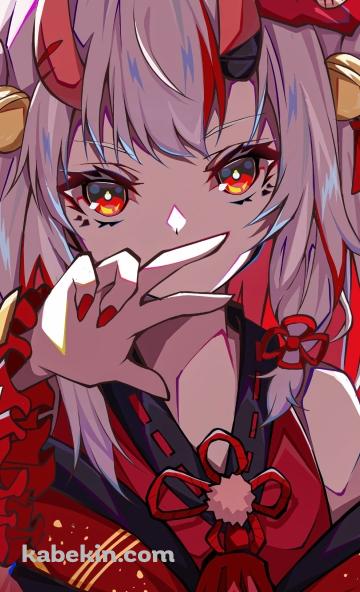 手を広げて口元を隠すかっこいい百鬼あやめ / ホロライブ / バーチャルYouTuber / VtuberのAndroidの壁紙(360px x 592px) スマホ用