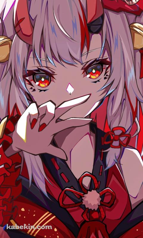 手を広げて口元を隠すかっこいい百鬼あやめ / ホロライブ / バーチャルYouTuber / VtuberのAndroidの壁紙(480px x 800px) スマホ用
