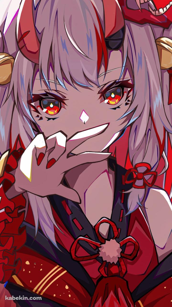 手を広げて口元を隠すかっこいい百鬼あやめ / ホロライブ / バーチャルYouTuber / VtuberのAndroidの壁紙(720px x 1280px) スマホ用