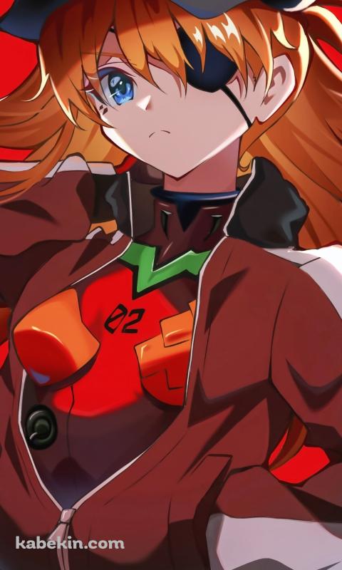 赤いジャージを着たかっこいい眼帯をした惣流・アスカ・ラングレー / 新世紀エヴァンゲリオンのAndroidの壁紙(480px x 800px) スマホ用
