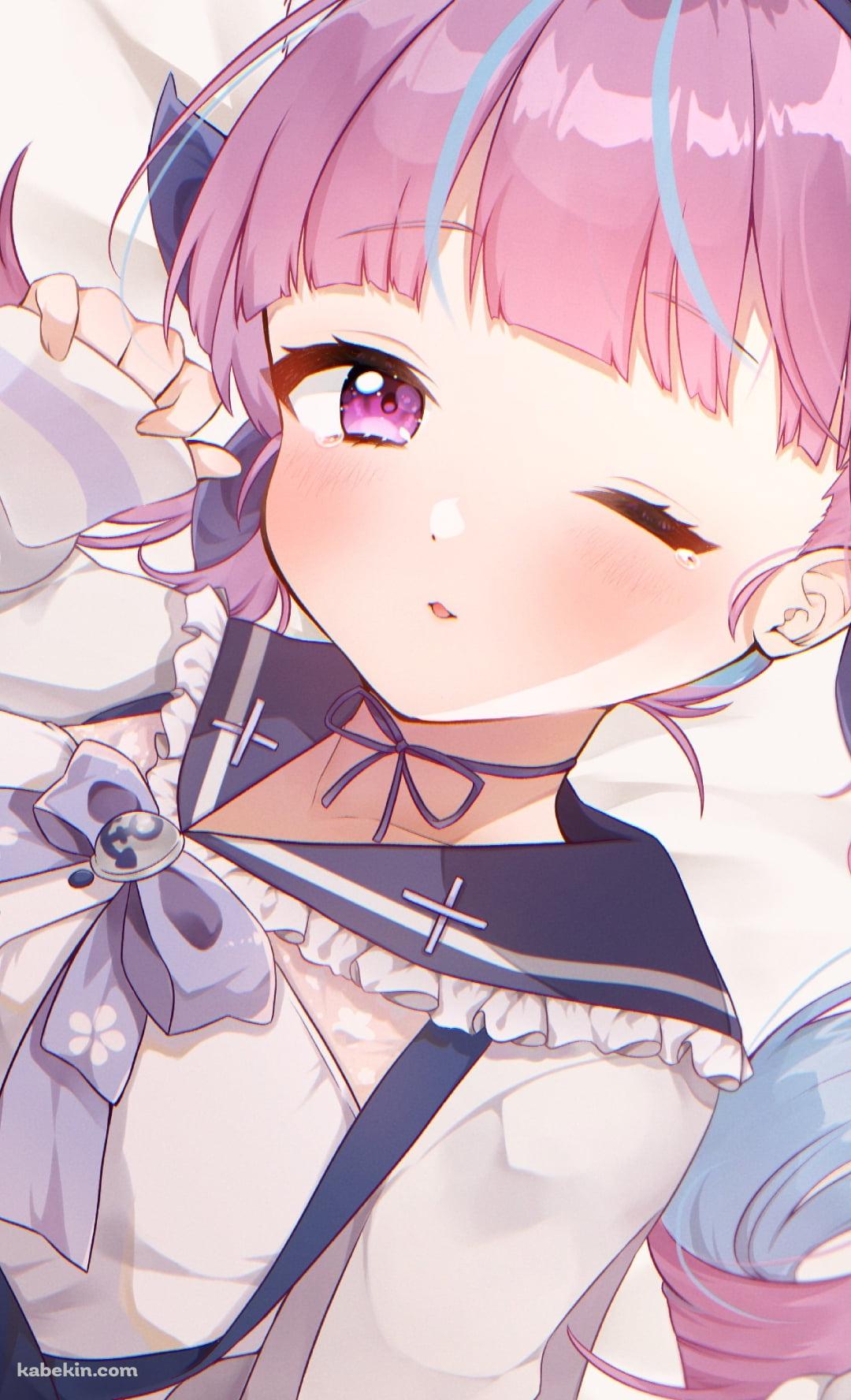 ウィンクするプニプニの可愛い湊あくあ / ホロライブ / バーチャルYouTuber / VtuberのAndroidの壁紙(1080px x 1776px) スマホ用