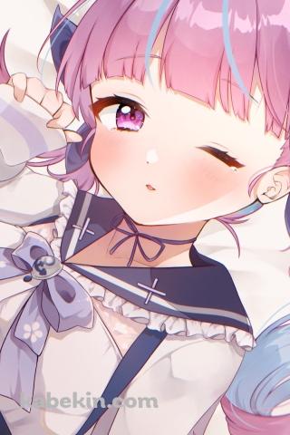 ウィンクするプニプニの可愛い湊あくあ / ホロライブ / バーチャルYouTuber / VtuberのAndroidの壁紙(320px x 480px) スマホ用