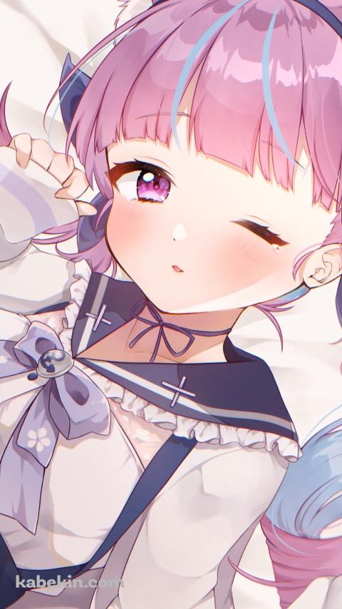 ウィンクするプニプニの可愛い湊あくあ / ホロライブ / バーチャルYouTuber / VtuberのAndroidの壁紙(480px x 854px) スマホ用