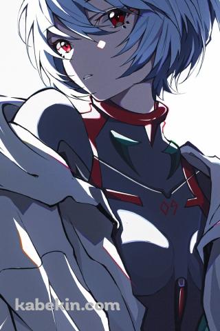 冷ややかな視線を送る白いパーカーを着た綾波レイ / かっこいい / 新世紀エヴァンゲリオンのAndroidの壁紙(320px x 480px) スマホ用