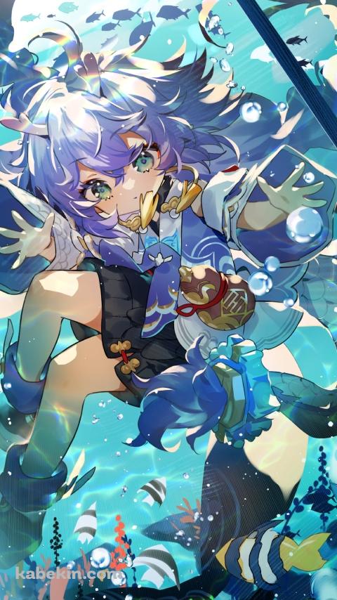 水族館の水槽の中で泳ぐ白露 / 崩壊:スターレイルのAndroidの壁紙(480px x 854px) スマホ用