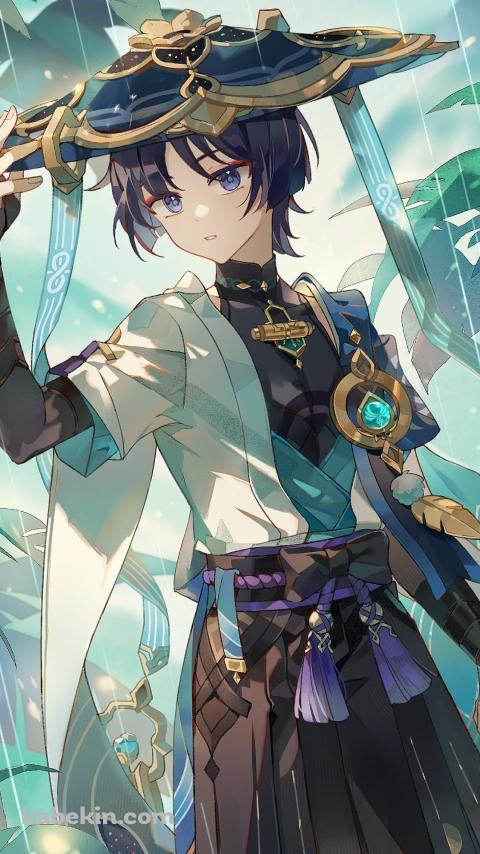 雨が降る中で佇むスカラマシュ / 放浪者 / 原神のAndroidの壁紙(480px x 854px) スマホ用