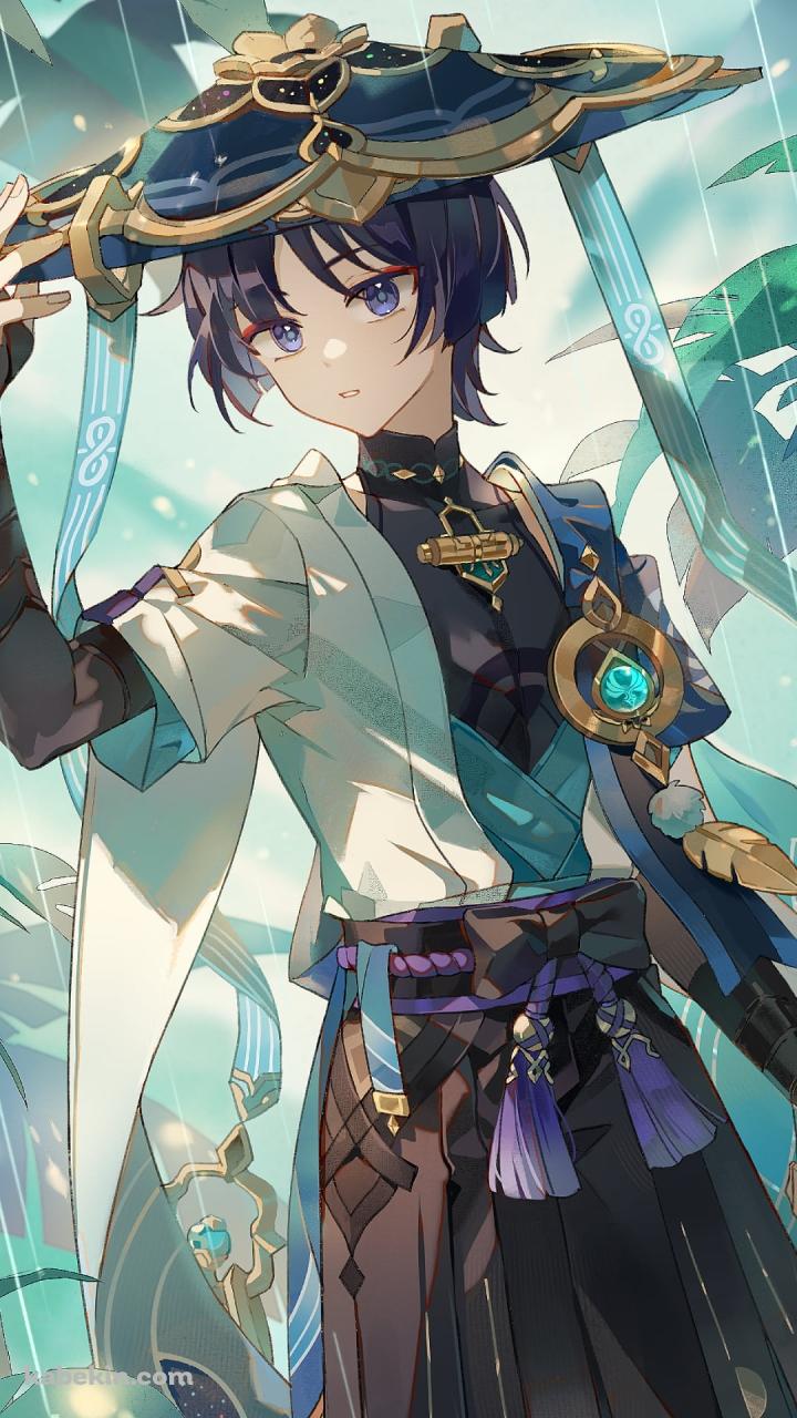 雨が降る中で佇むスカラマシュ / 放浪者 / 原神のAndroidの壁紙(720px x 1280px) スマホ用