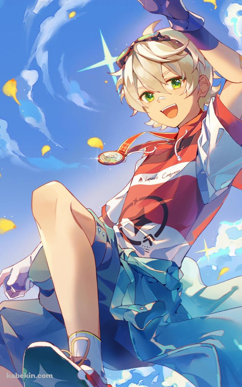 ジャンプする笑顔のベネット / 青空 / 原神のAndroidの壁紙(800px x 1280px) スマホ用