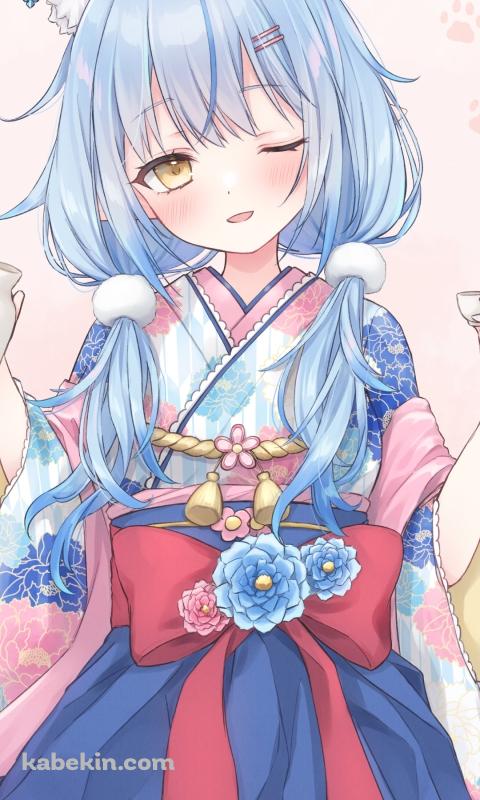 日本酒の瓶とお猪口を持ち酔っぱらう雪花ラミィ / ホロライブ / バーチャルYouTuber / VtuberのAndroidの壁紙(480px x 800px) スマホ用